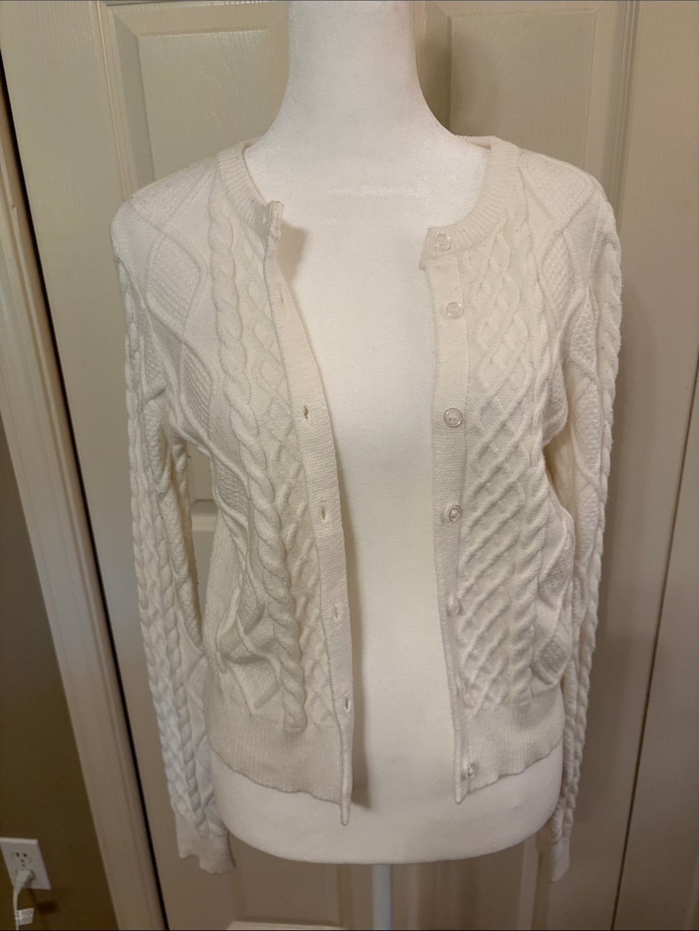 Cream Cable-Knit Button Cardigan Sweater